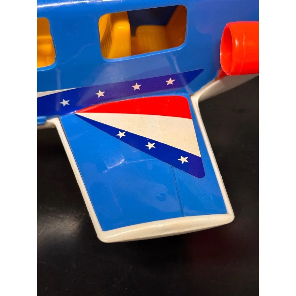 Vintage Processed Plastic Co Blue Stars & Stripes Toy Airplane Jet Made in USA